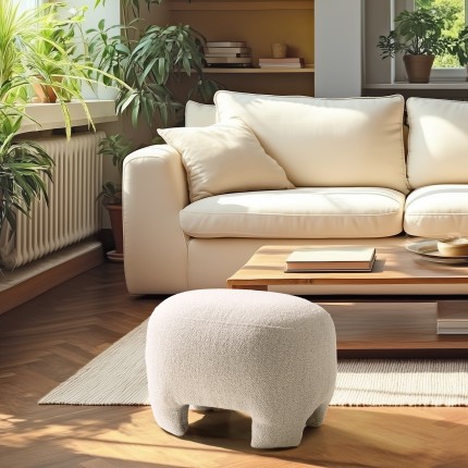 LEOPOLD - Designpoef nr. 1 van beige fijne bouclé stof LEOPOLD